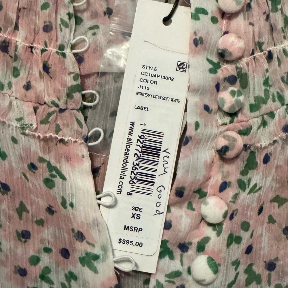 Alice + Olivia Pink and Green Floral Blouse, NWT, Size XS, High Fashion - Picture 6 of 9